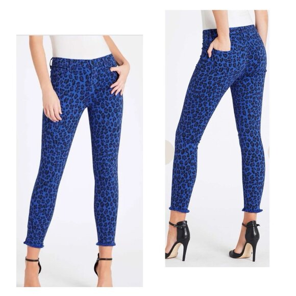 J BRAND  Blue Royal Jaguar Print Mid Rise Crop Ankle Skinny Jeans Size 28" - Picture 13 of 16